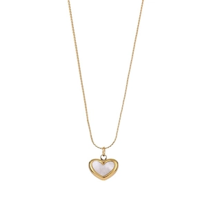 Titanium steel heart necklace with white shell pendant on a dainty gold chain