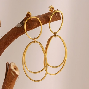 Double Interlocking Oval Hoop Earrings 18K Gold Plated Stainless Steel Geometric Minimalist Fashion Jewelry For Women