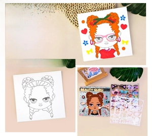 DIY paper doll dressing kit with stickers for girl character design and indoor scenes