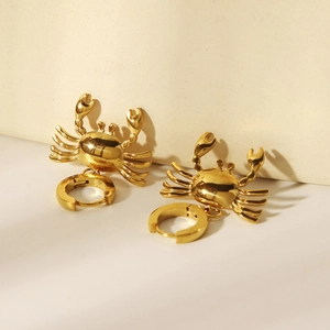 18k gold plated stainless steel crab hoop earrings with a mirror polished finish