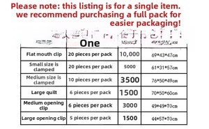 Detailed specification chart for stainless steel clothes pegs in various sizes and packs