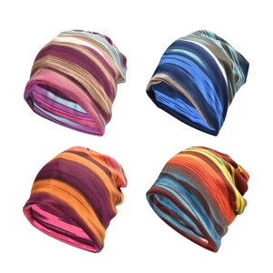 Colorful striped slouchy beanies in four vibrant patterns for outdoor casual wear
