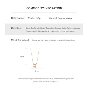 Detail showing 50cm 18k gold plated necklace dimensions with a 1cm zircon square pendant