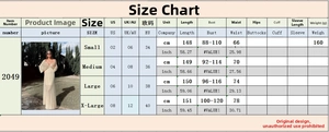 Guide des tailles pour robe de plage longue incluant le buste, la taille et la longueur