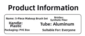 Detailed specifications of the 5-piece makeup brush set with PVC storage case