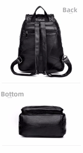 Detailansicht des schwarzen PU-Lederrucksacks mit Diebstahlsichere Rücktasche und Boden
