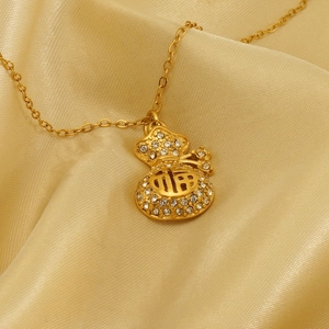Collana sacchetto della fortuna in acciaio inossidabile placcato oro 18k con cristalli