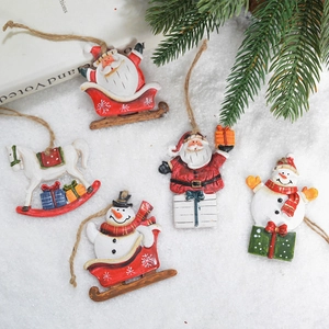 Nordic vintage Christmas tree ornaments set with resin Santa, snowman and rocking horse
