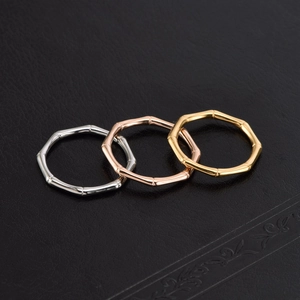 Set of three minimalist bamboo joint rings in silver, rose gold and 18K gold finishes