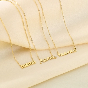 Three 18K gold plated stainless steel mama necklaces with different cursive fonts
