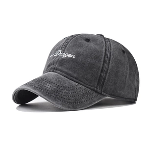 Vintage Washed Cotton Baseball Cap Dragon Letter Embroidery Distressed Sun Protection Outdoor Adjustable Unisex Hat