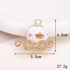 Enameled pumpkin carriage charm with gold base and rhinestones, size 4.5cm by 5.5cm