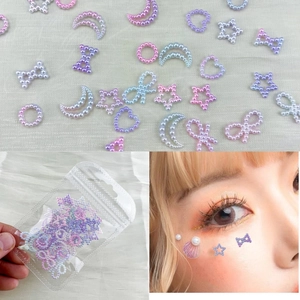 Mixed Shaped Artificial Pearl Face Stickers Heart Star Moon Bow Iridescent Resin Gems For Eye Makeup Lolita Beauty Decoration