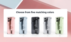 Foldable selfie stick with tripod shown in five colors: pink, blue, gray, white, and green
