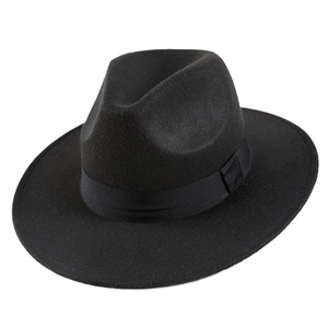 Classic black wool felt fedora hat for men featuring a vintage ribbon band decoration