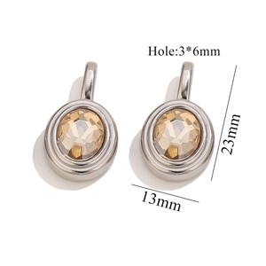 Polished stainless steel oval pendant with amber crystal and size dimensions measurement