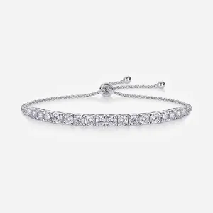 925 Sterling Silver Moissanite Tennis Bracelet For Women Sparkling Geometric Adjustable Slider Bracelet Elegant Jewelry Gift