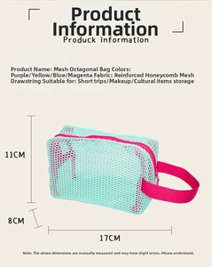 Detail of mint green mesh beach bag with pink zipper and reinforced honeycomb fabric