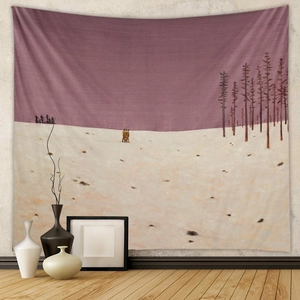 Artistic winter landscape tapestry with leafless trees and snowy scenery for home wall decor