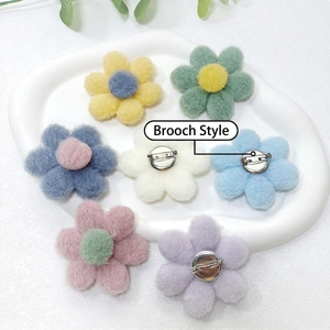 Plush macaron flower pins in multiple colors for clothes and bag decoration