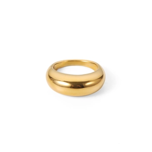 Französischer Vintage 18k vergoldeter Edelstahl-Dome-Ring mit hochglanzpoliertem Finish