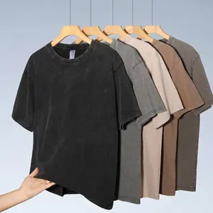 Men's Heavy Cotton T-Shirt Washed Distressed Retro Round Neck Short Sleeve Drop Shoulder Oversized High Street Loose Fit