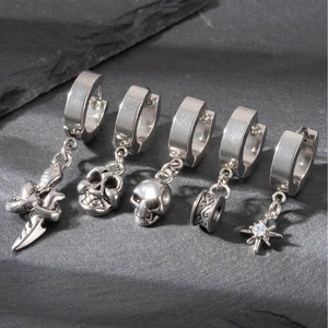 Stainless Steel Hoop Earrings Gothic Skull Snake Dagger Pendants Punk Retro Piercing Jewelry For Men Women