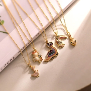 Animal Pendant Necklace Copper Gold Plated Colorful Zircon Dinosaur Unicorn Toucan Snake Elegant Chic Jewelry For Women