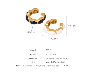 Detailed size and weight specs for titanium steel enamel ear cuffs with gold plating