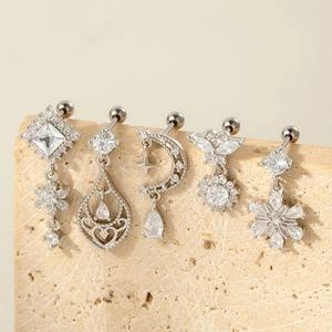 Floral and celestial copper inlaid zircon cartilage studs with stainless steel posts