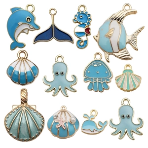 Ocean Theme Enamel Alloy Charms Pendants Sea Life Starfish Shell Seahorse For DIY Jewelry Making Necklaces Bracelets Accessories