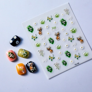5D embossed daisy flower and cute dog nail art stickers for DIY manicure decoration