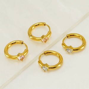 18K gold plated stainless steel hoop earrings set with colorful cubic zirconia