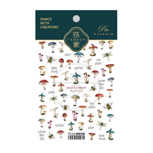 Stickers à ongles 5D Jardin de Champignons avec motifs réalistes d'abeilles et libellules