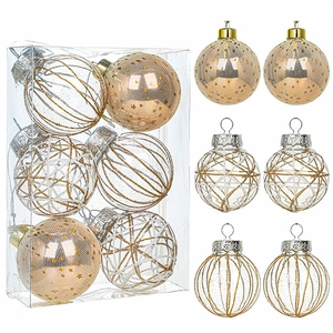 6-piece set of 6cm gold and transparent plastic Christmas balls with star patterns
