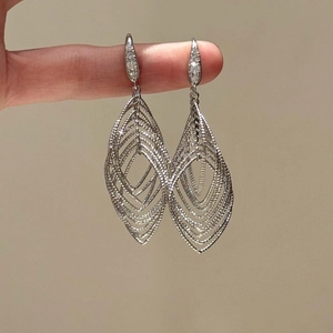 Hollow Geometric Oval Drop Earrings Alloy Multi Layered Nested Design With Zircon Fashion Jewelry Women Elegant Style