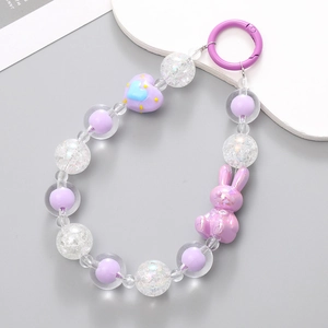 Purple beaded keychain with cute rabbit charm and heart bead for phone or bag decor