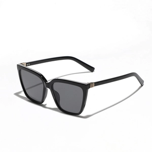 Classic oversized square frame sunglasses in black with grey lenses and rivet details