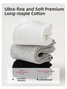 Detail of high-quality long-staple cotton socks in black, white and grey rib texture