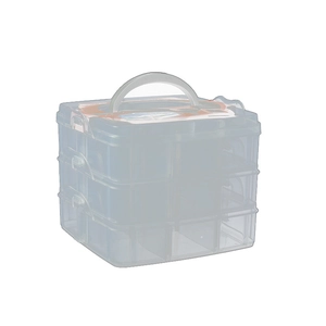 Portable 3-tier clear plastic storage box with 18 compartments and a convenient handle