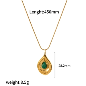 Detail view of green stone pendant with dimensions: 450mm chain and 28.2mm pendant height
