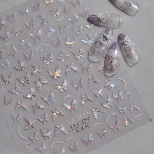 Iridescent butterfly nail stickers with pearlescent shell finish for elegant DIY manicure