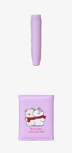 Detail of light purple PU leather wallet featuring a cute cartoon animal illustration