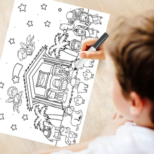 Kids DIY Christmas Nativity Scene Coloring Poster Holiday Art Activity Sheet Paper