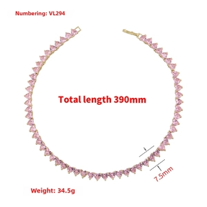 Detailed view of gold plated necklace featuring micro-pave pink heart cubic zirconia stones
