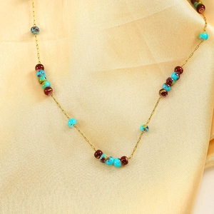 Stainless Steel 18K Gold Plated Necklace With Natural Crushed Stone Glass Beads And Artificial Pearl For Women Sweet Choker