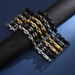 Mens stainless steel anchor link chain bracelet available in six different metallic colors