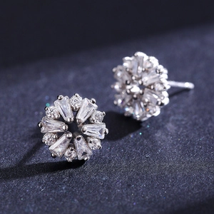 Elegant S925 sterling silver flower stud earrings with brilliant zircon gemstones