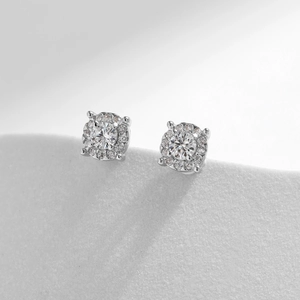 Classic moissanite halo stud earrings in S925 sterling silver with a brilliant round cut