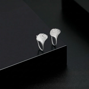 Minimalist S999 sterling silver ginkgo leaf earrings with anti-allergy silver ear hooks